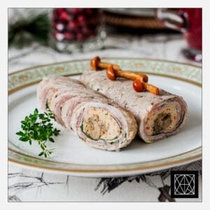 Kiaulienos sprandinės vyniotinis su baravykais